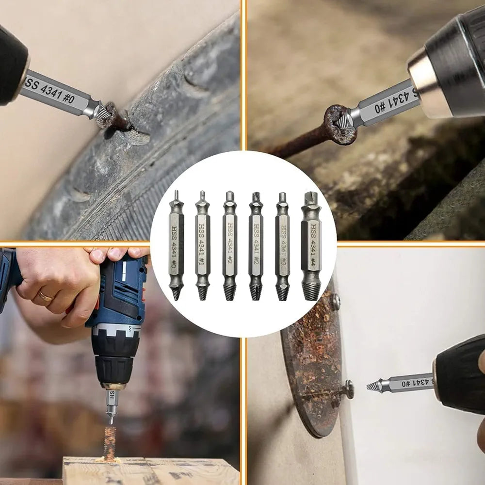 Kit de Extractor de Tornillos y Pernos – 6 Piezas de Acero HSS