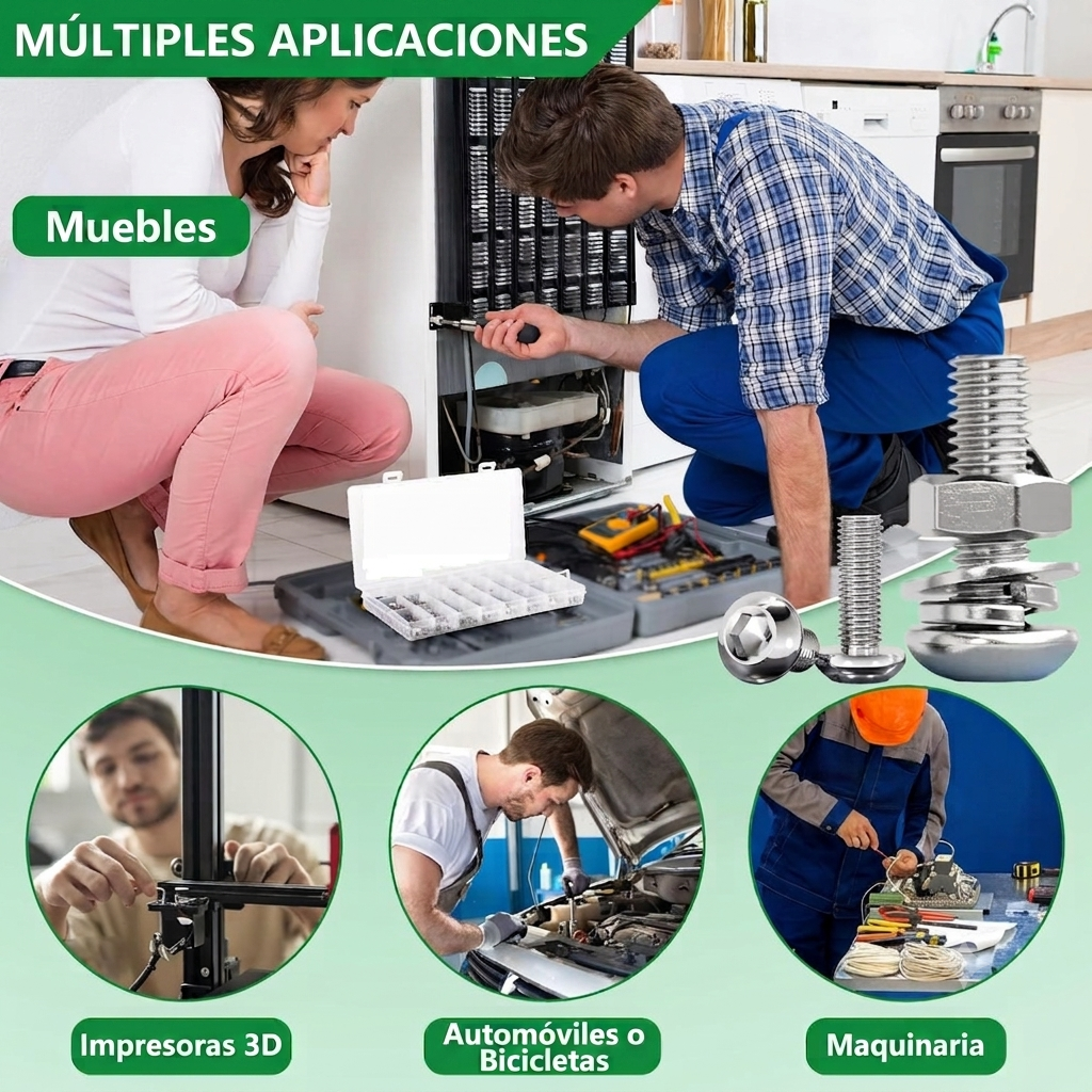 Set de Tornillos, Tuercas y Arandelas Acero Inoxidable 304 (880 Piezas)