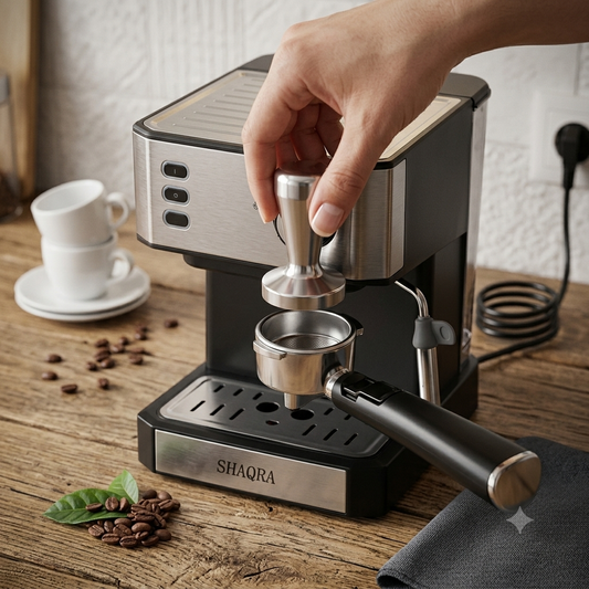 Cafetera Espresso Eléctrica SHAQRA® 850W con Vaporizador de Leche