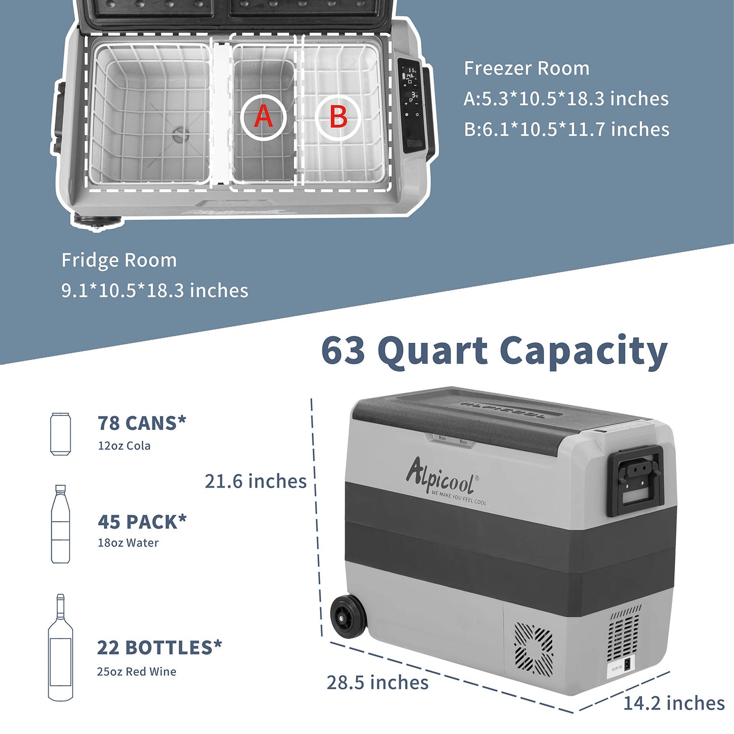 Refrigerador Portátil Alpicool T60 – 60L | 12V y 110V | Congelador y Doble Control de Temperatura