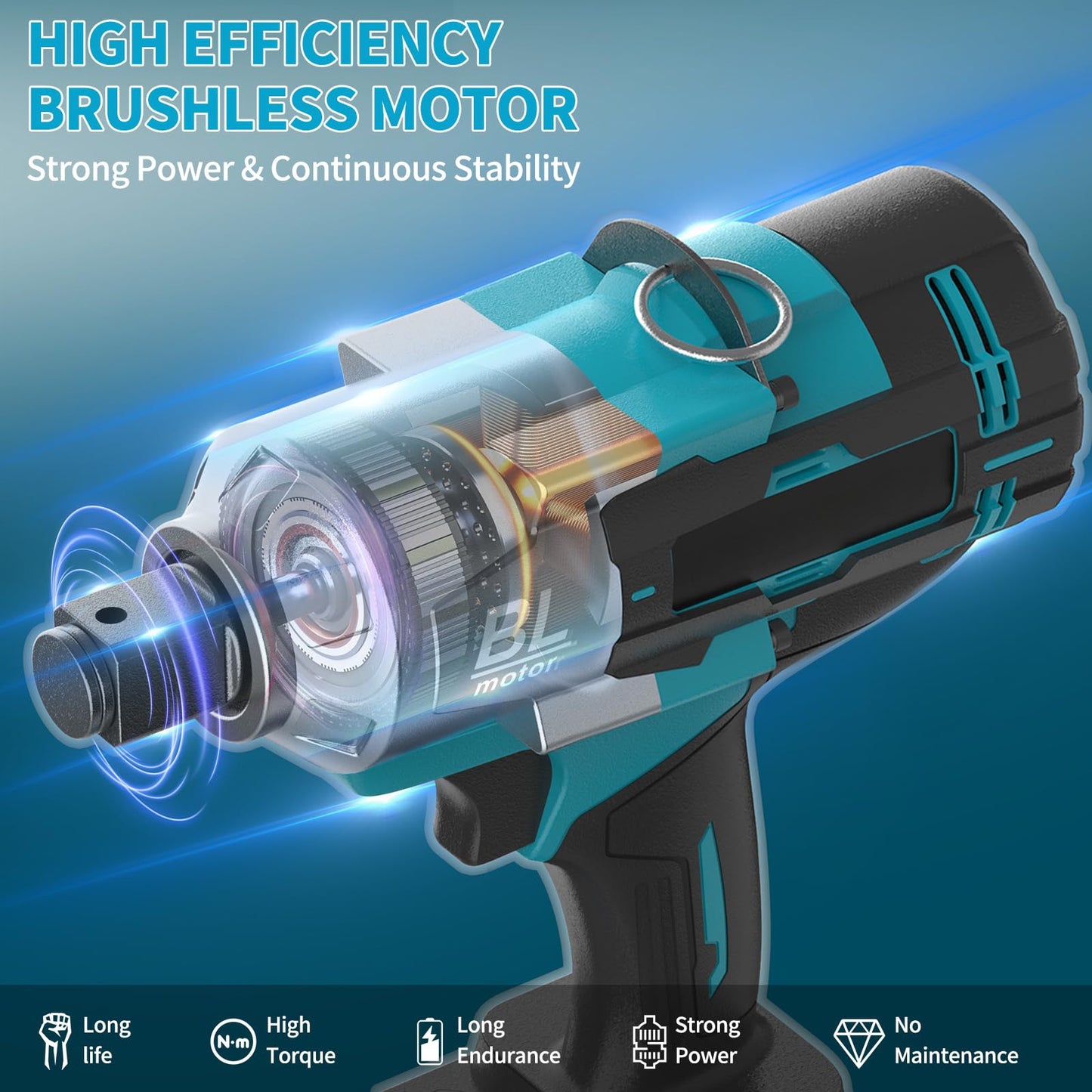 Taladro de Impacto Inalámbrico 3/4" – 2000Nm con 2 Baterías, Estuche y Accesorios
