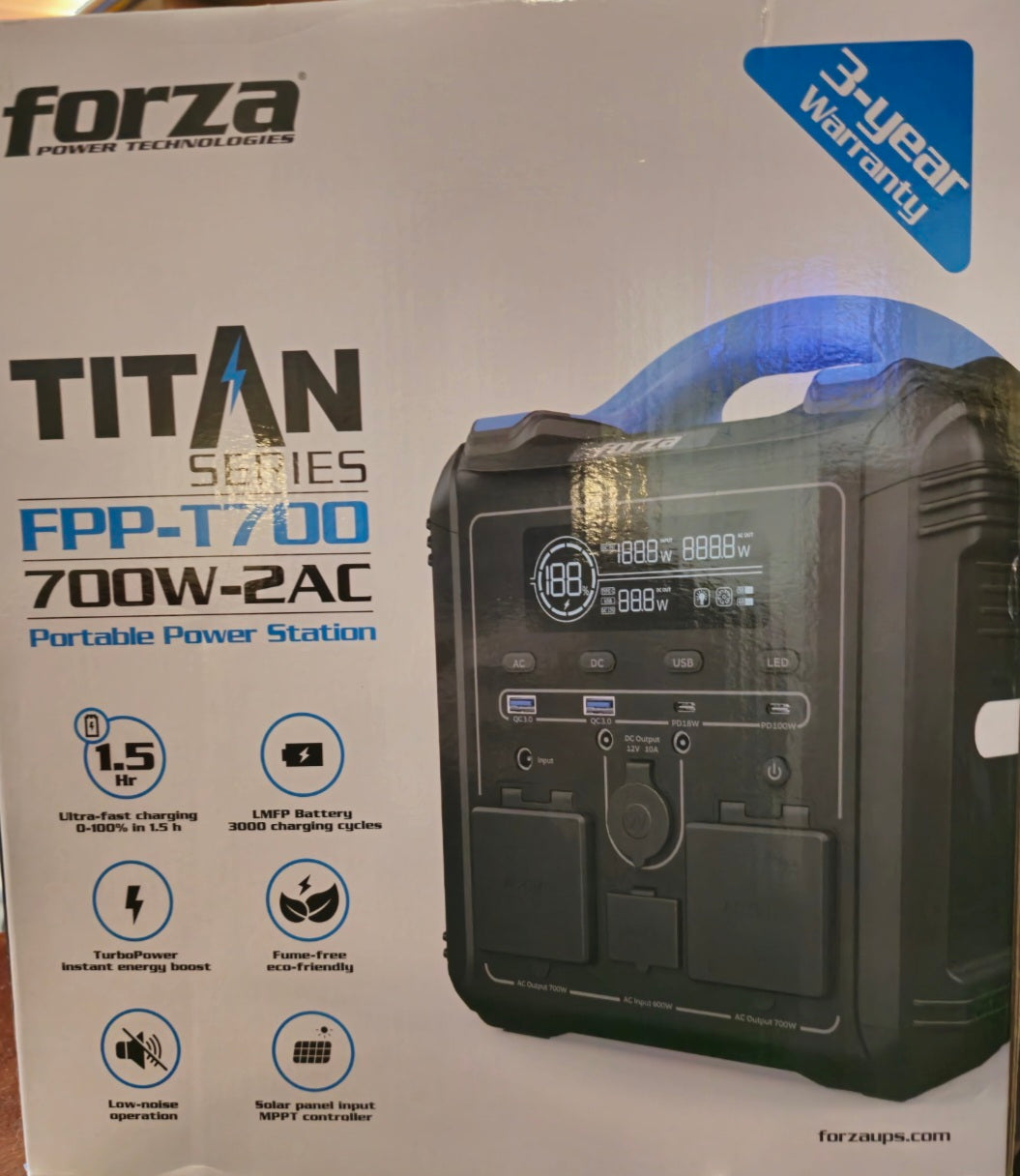 Generador Eléctrico Portátil Forza Titan FPP-T700 – 700W | Estación de Energía con Batería LMFP