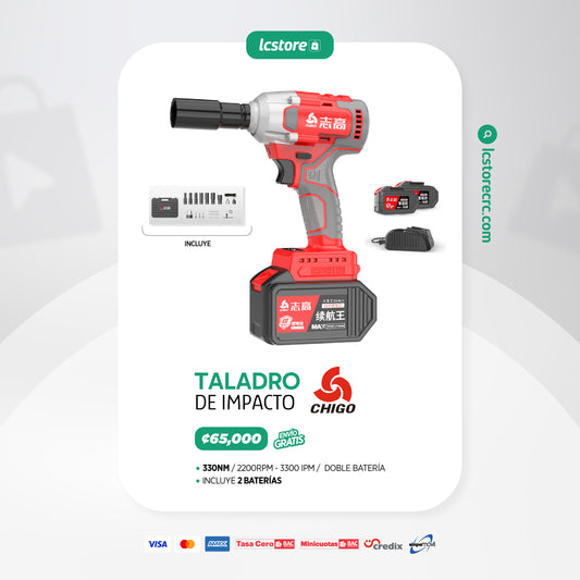 Taladro Impacto 380NM Chigo de 21 Voltios - 2 Baterías