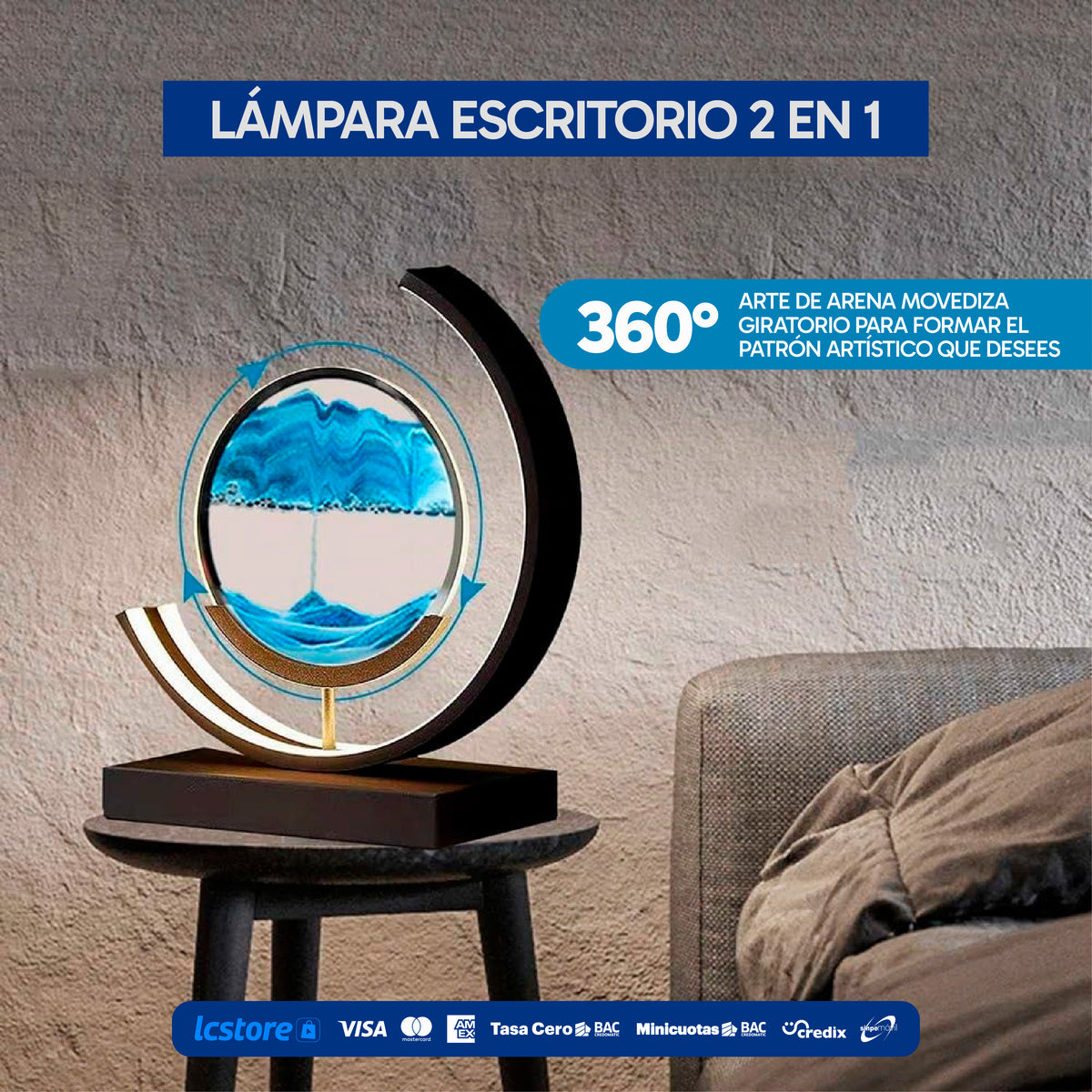Lámpara de Escritorio 2 en 1 con Arte de Arena Movediza Giratorio