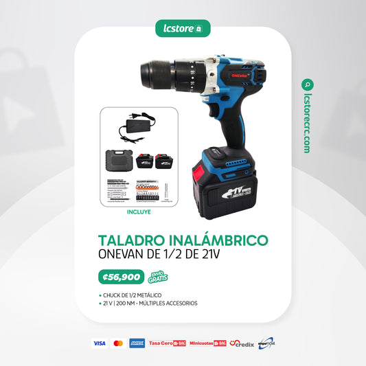 Taladro inalámbrico Onevan de 1/2 Chuck Metálico de 21V