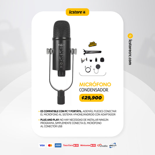Micrófono condensador para computadora USB