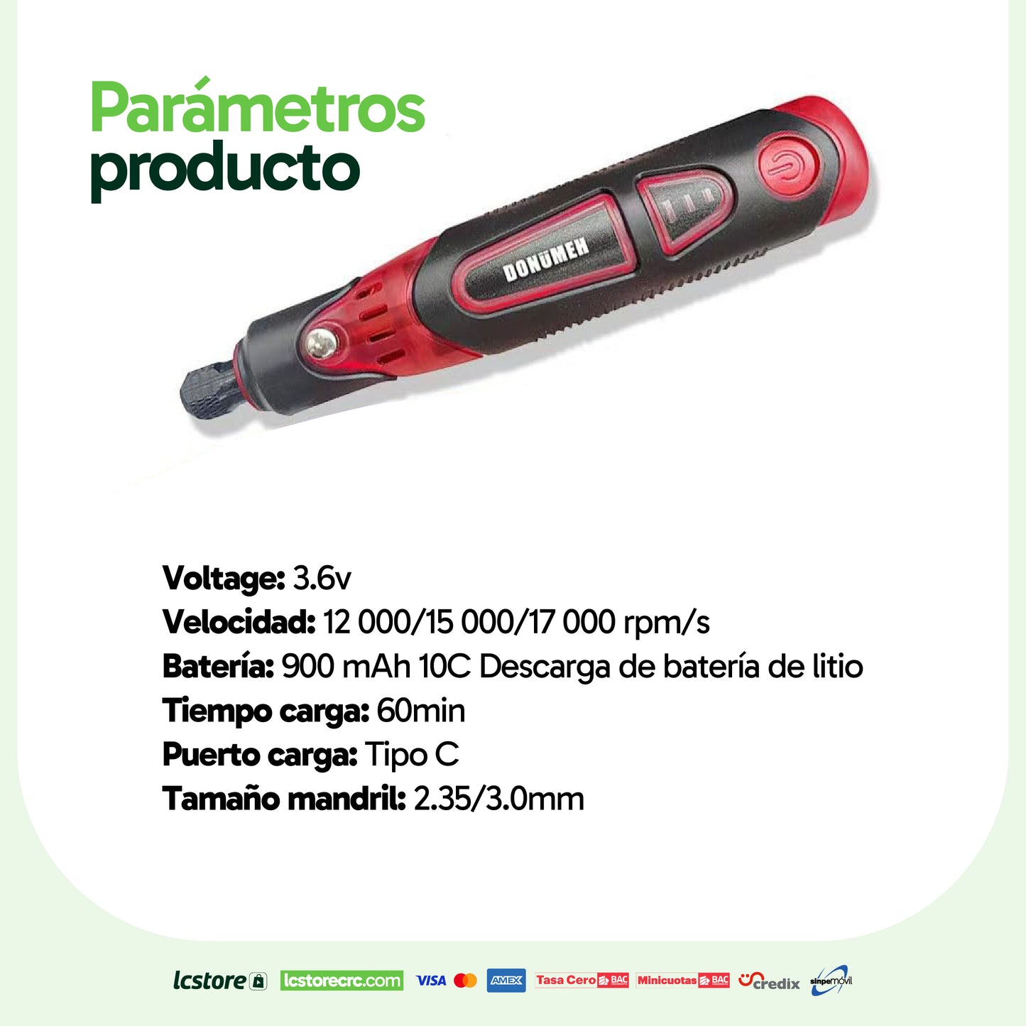 Minitaladro Rotativo Inalámbrico Tipo Mototool de 3.6V (Kit con Accesorios)