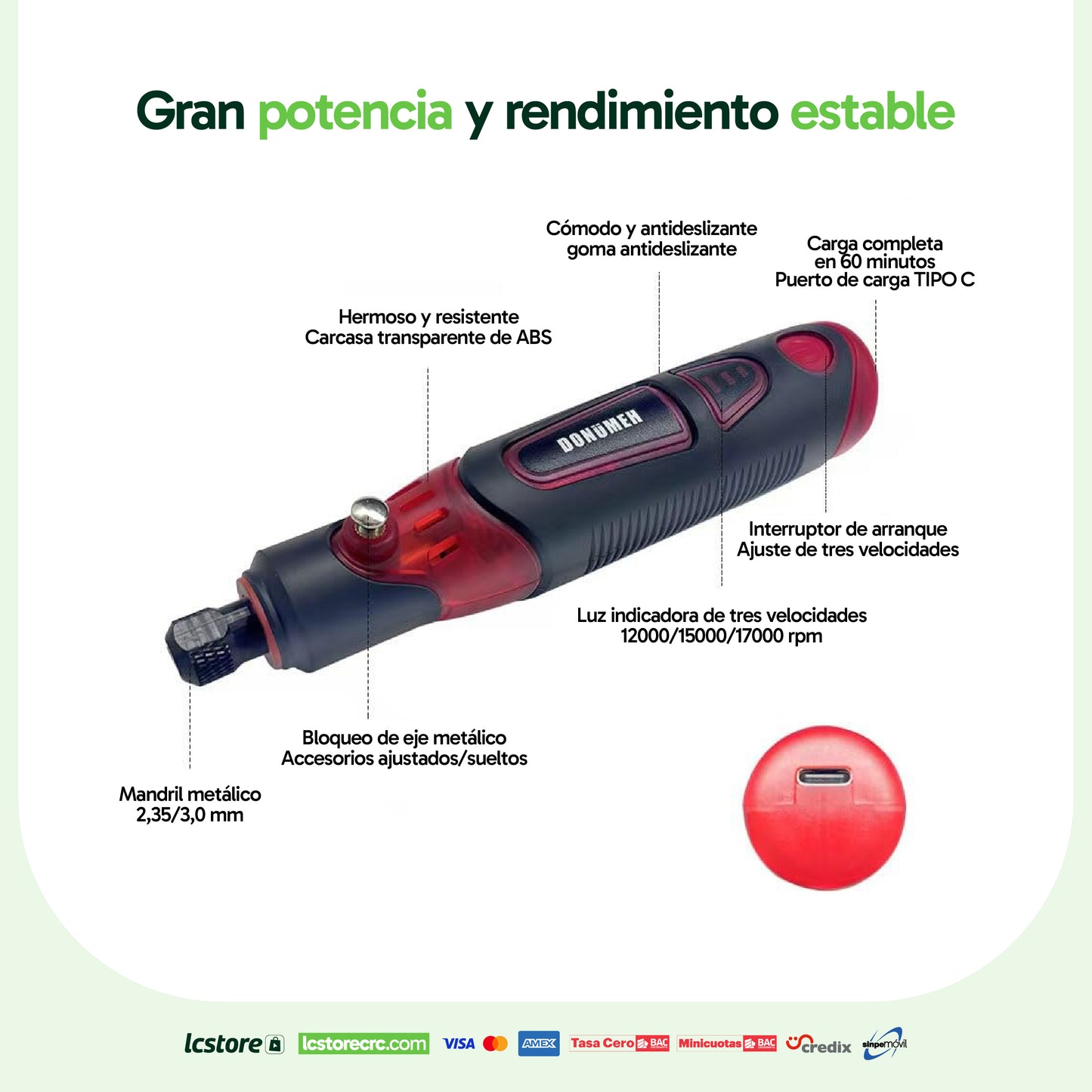 Minitaladro Rotativo Inalámbrico Tipo Mototool de 3.6V (Kit con Accesorios)
