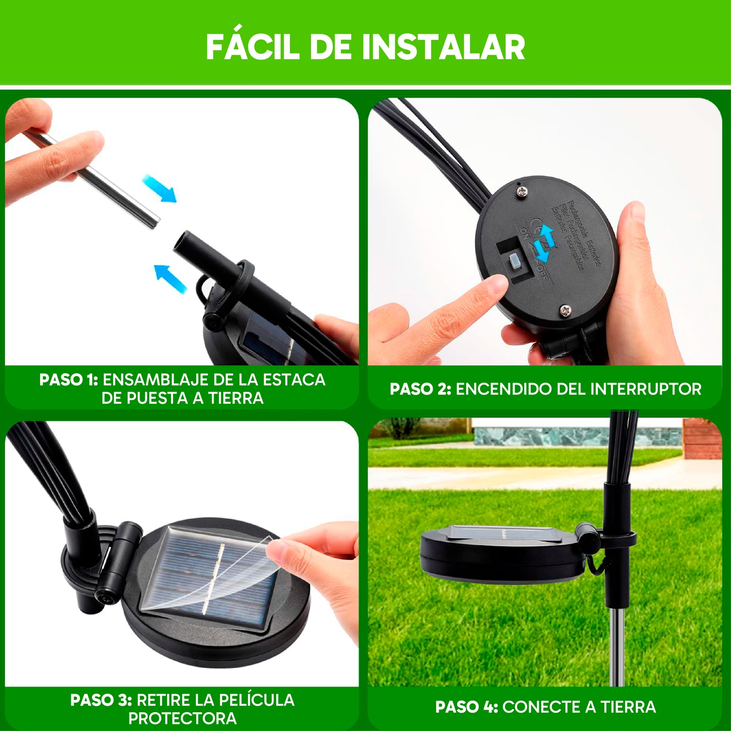 Pack de 4 Luces Solares para Exteriores - 32 LEDs Oscilantes
