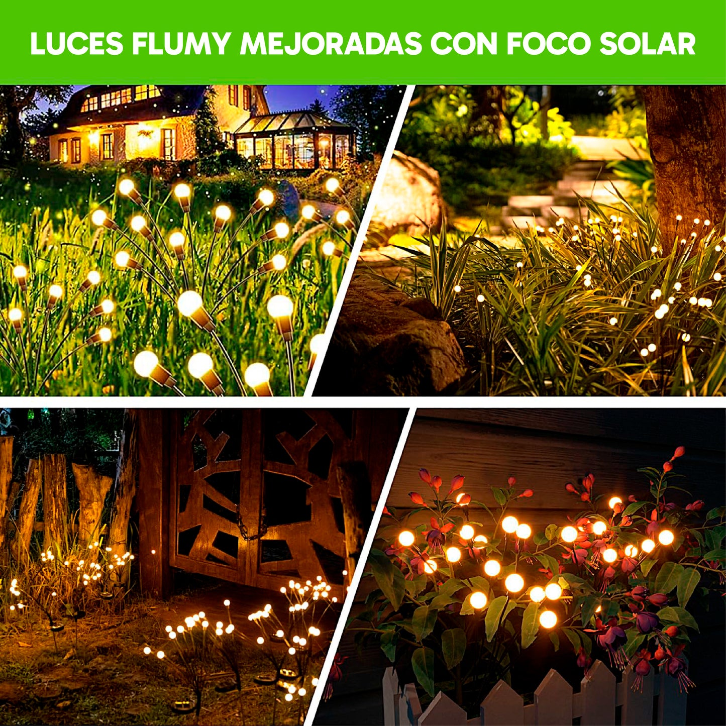 Pack de 4 Luces Solares para Exteriores - 32 LEDs Oscilantes