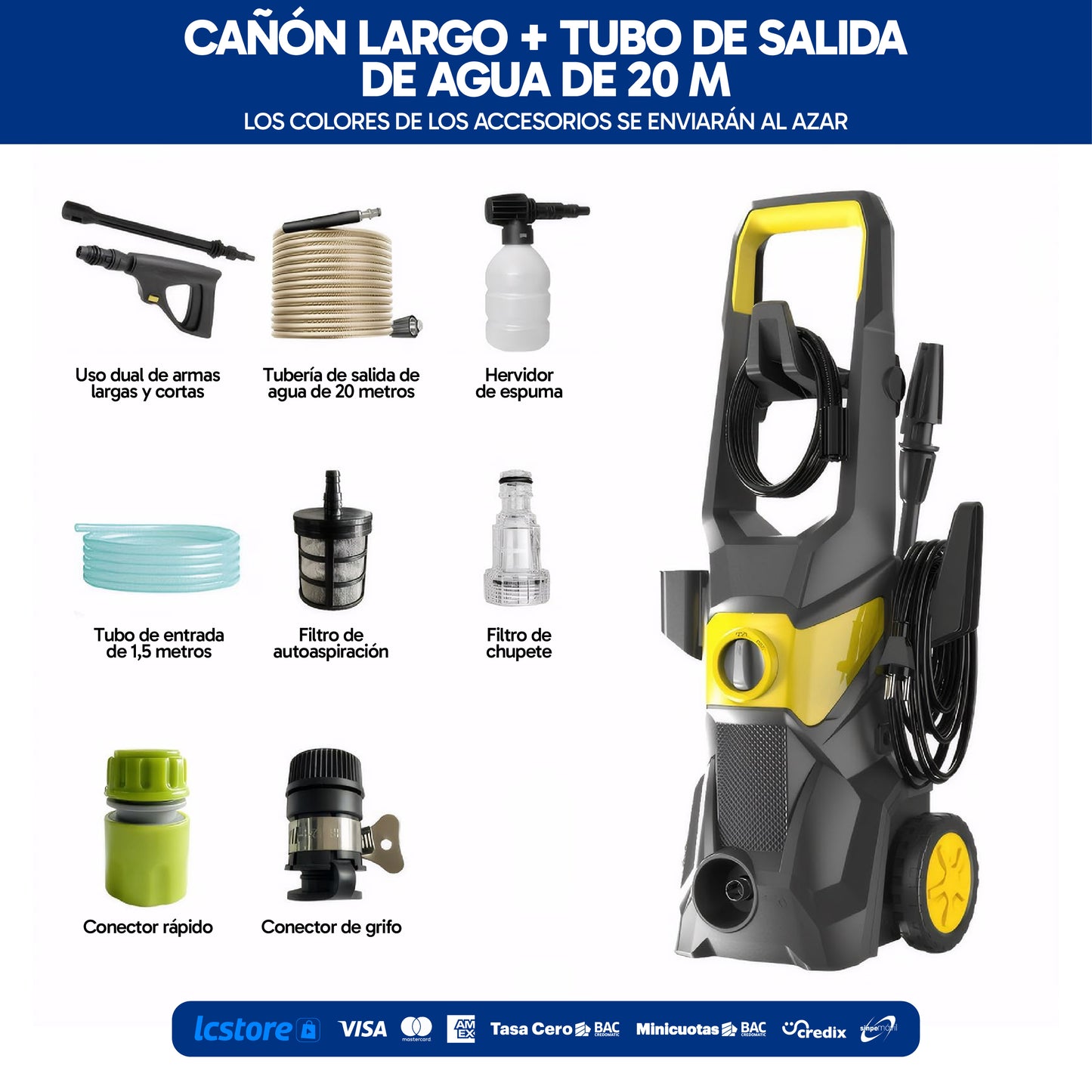 Hidrolavadora de Alta Presión 1450 PSI - Súper Alcance (Manguera de 20m)
