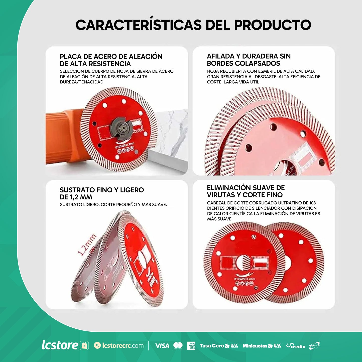 Pack de 5 Discos Diamantados de 4.5 pulgadas para porcelanato, cerámica y más
