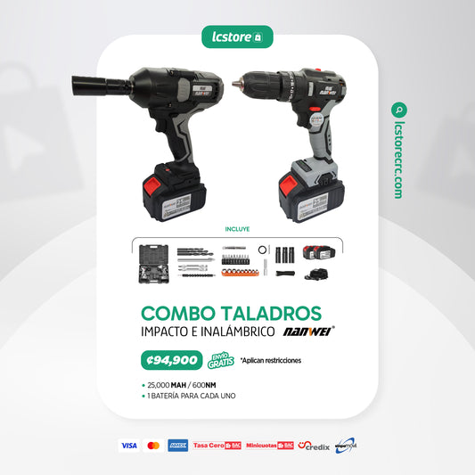 Súper combo de Taladro de Impacto de 600NM y Taladro Inalámbrico NANWEI