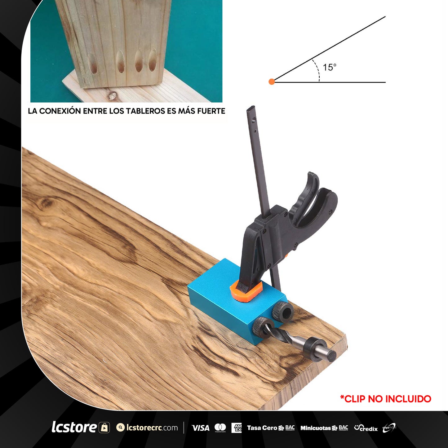 Plantilla de Agujero de Bolsillo 15 Piezas – Taladro de clavija 15° - Pocket Hole Jig