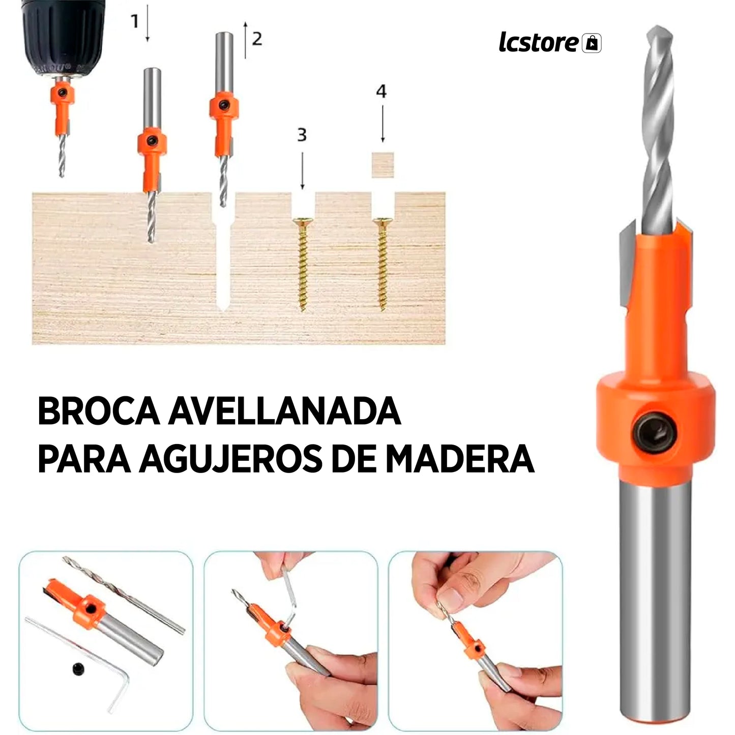 Broca Avellanador con Perforadora Manual – Precisión en Madera y Metal