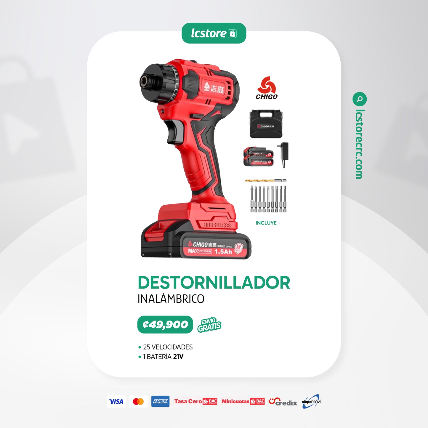 Destornillador inalámbrico 21 Voltios CHIGO