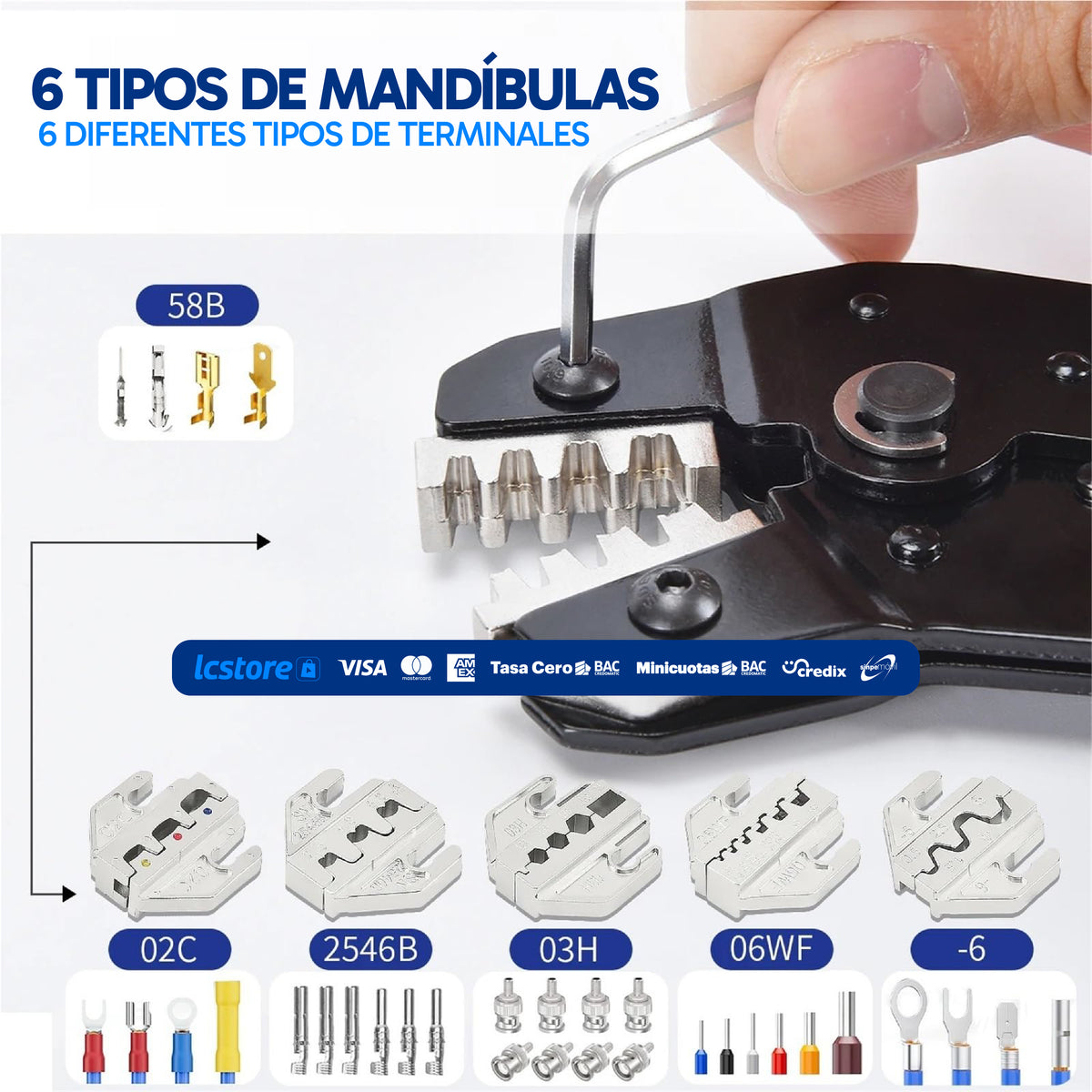 Kit Profesional de Pinza Crimpadora con 5 Cabezas Intercambiables