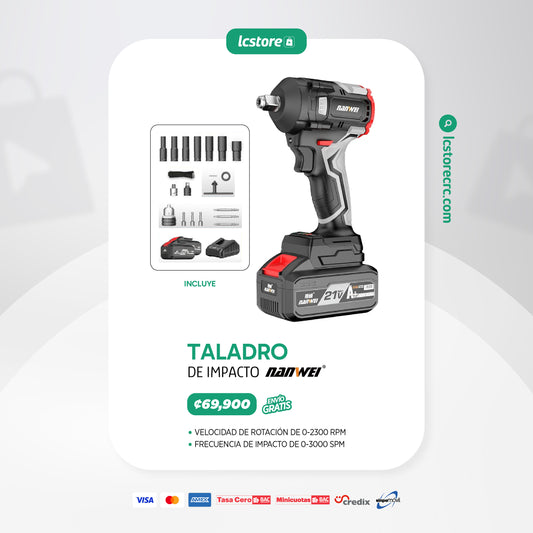 Taladro de Impacto Nanwei de 21V - 2 Baterías - 350N.M