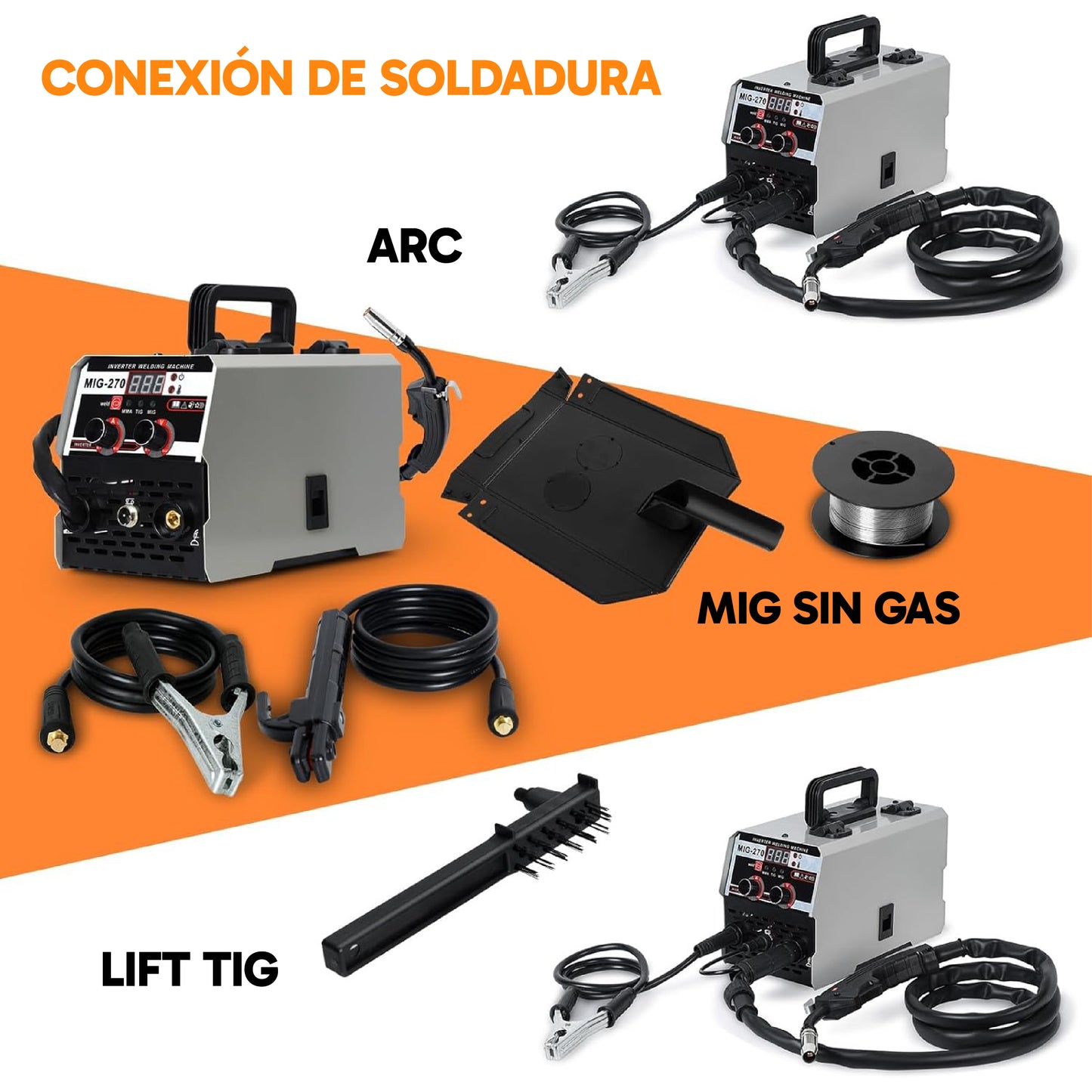 Máquina de Soldar MIG 3 en 1 Multiproceso con Pantalla LED - 20-250A (MIG,TIG,ARC)