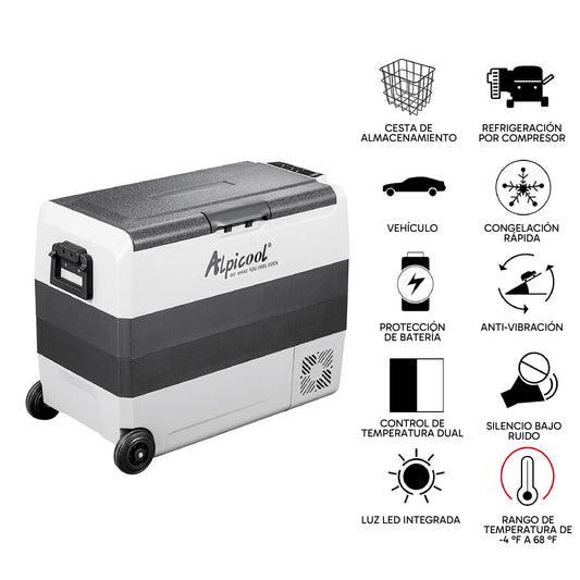 Refrigerador Portátil Alpicool T60 – 60L | 12V y 110V | Congelador y Doble Control de Temperatura