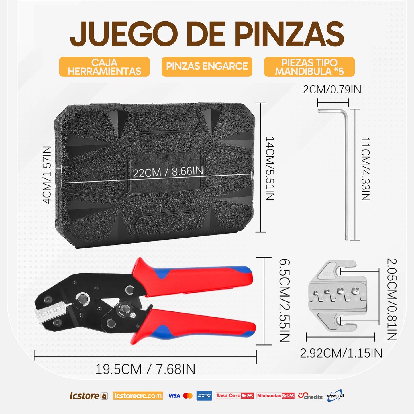 Kit Profesional de Pinza Crimpadora con 5 Cabezas Intercambiables