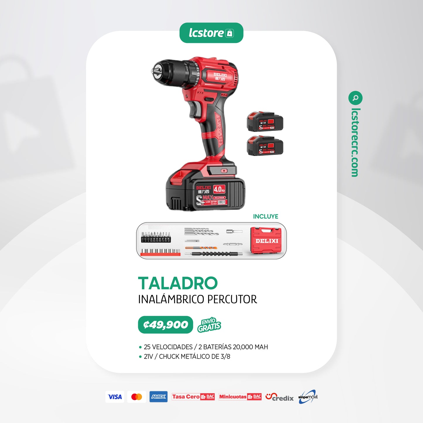 Taladro Inalámbrico Percutor de 21 Voltios Delixi