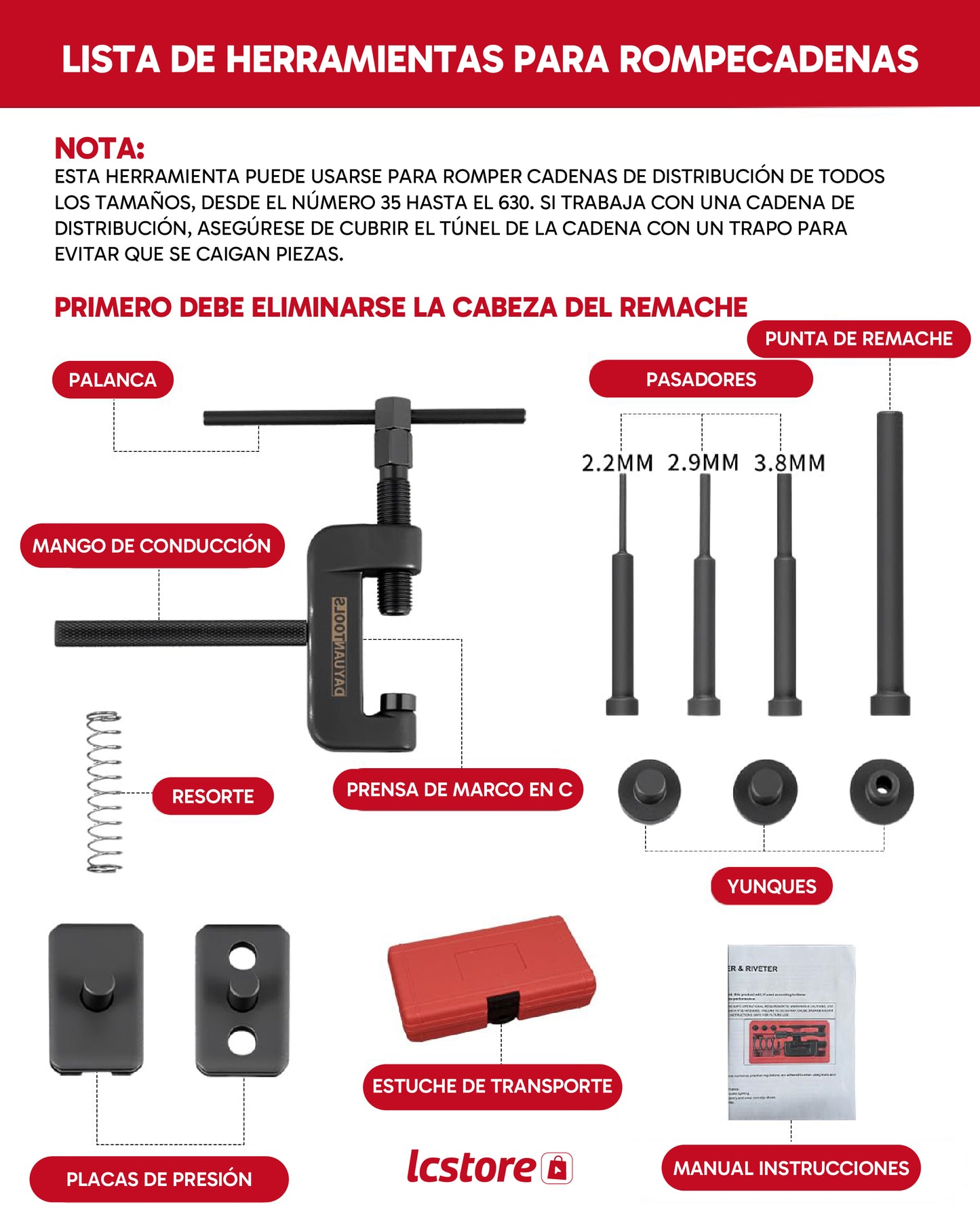 Juego de 13 Piezas Rompecadenas y Remachadora para Motocicleta (25–630) 🔧