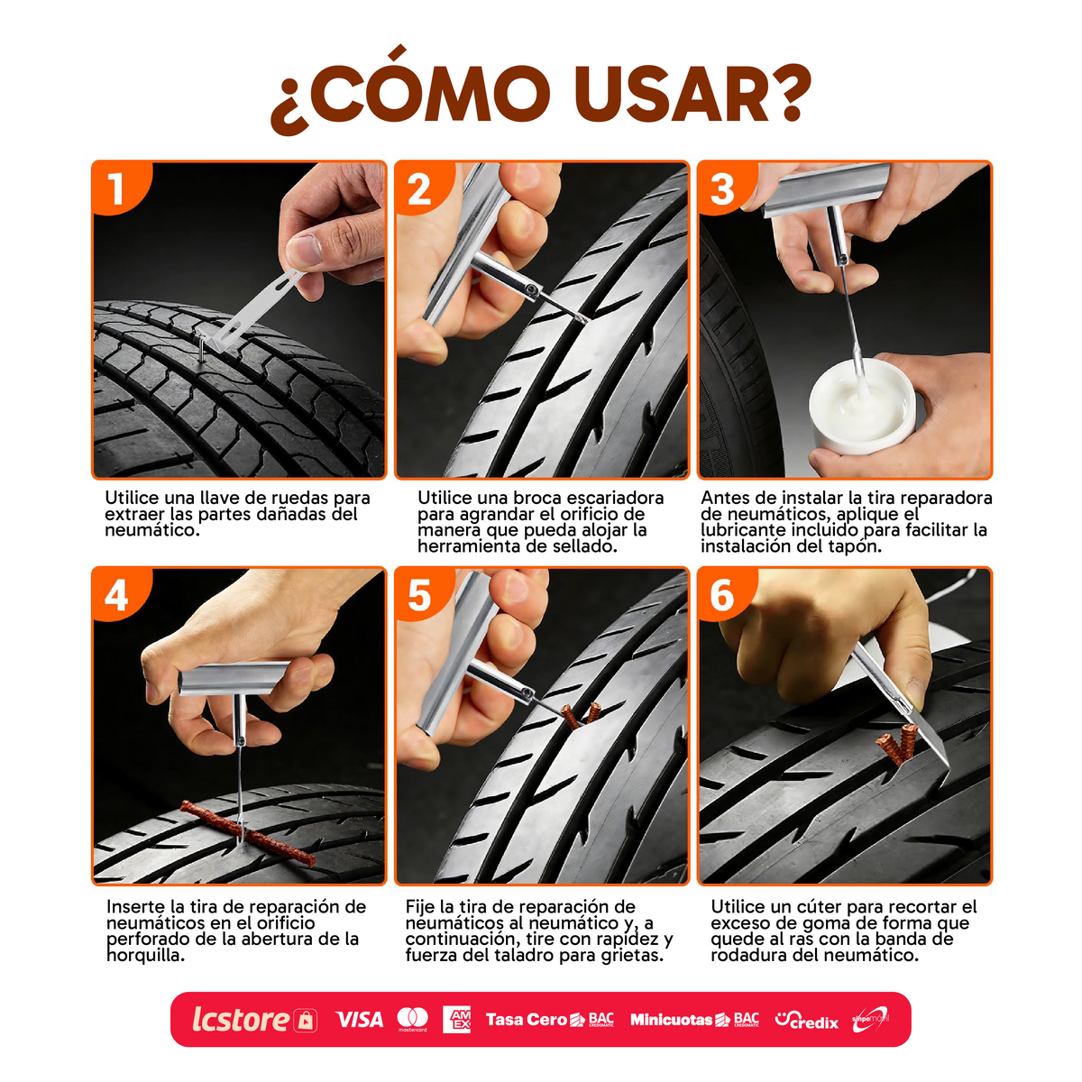 Kit de Reparación de Llantas Tubeless Profesional con Estuche (62 Piezas)