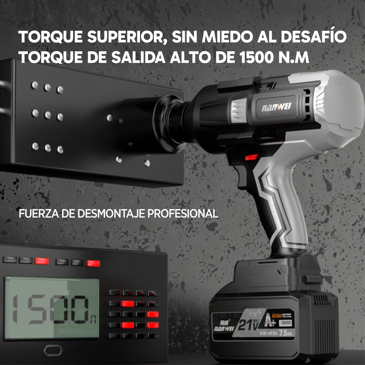 Taladro de Impacto 3/4 Nanwei 1500Nm, 21V - 2 Baterías - Accesorios