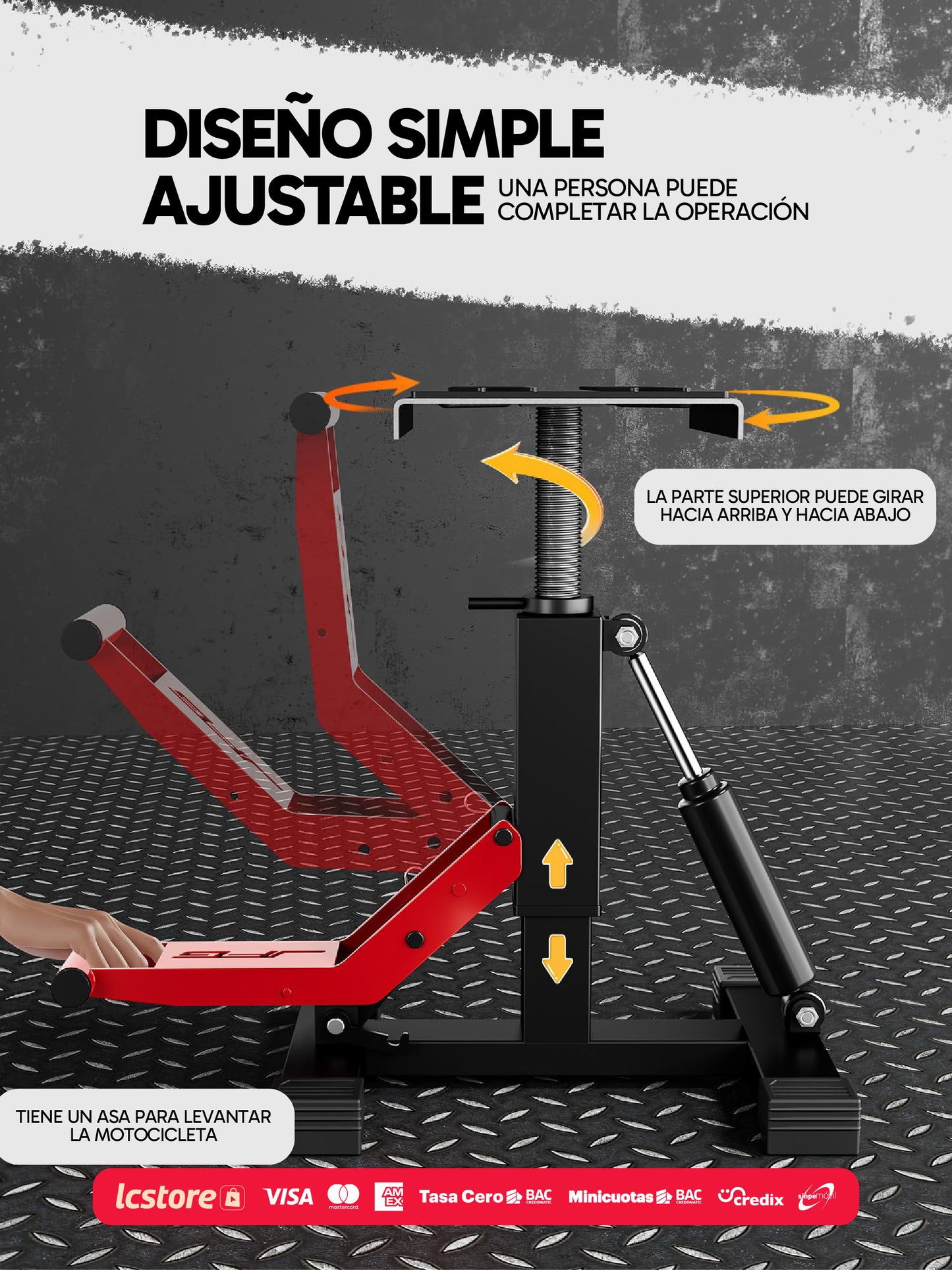 Soporte Elevador Hidráulico Ajustable para Motocicleta (1000 lbs / 450 kg) Gata Elevador