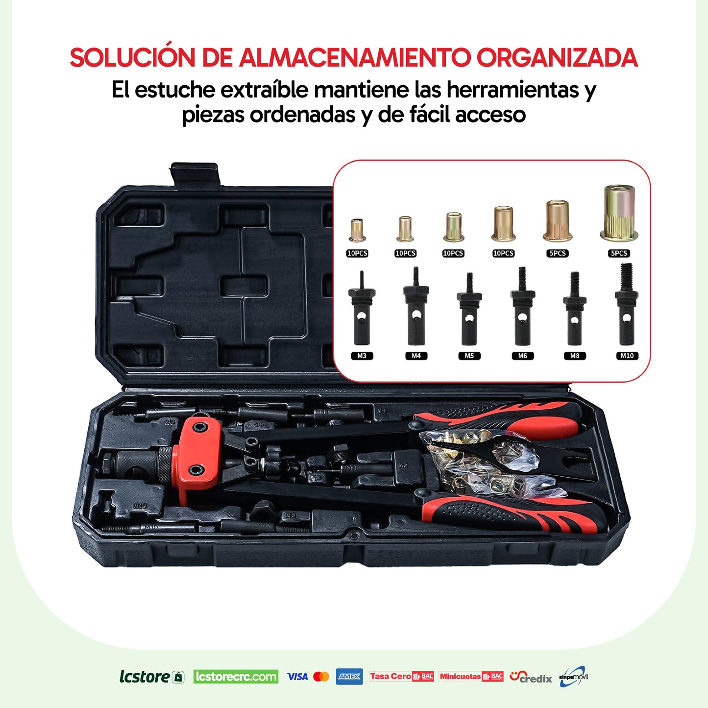 Kit Profesional de Remachadora de Tuercas con Estuche (M3 a M10)