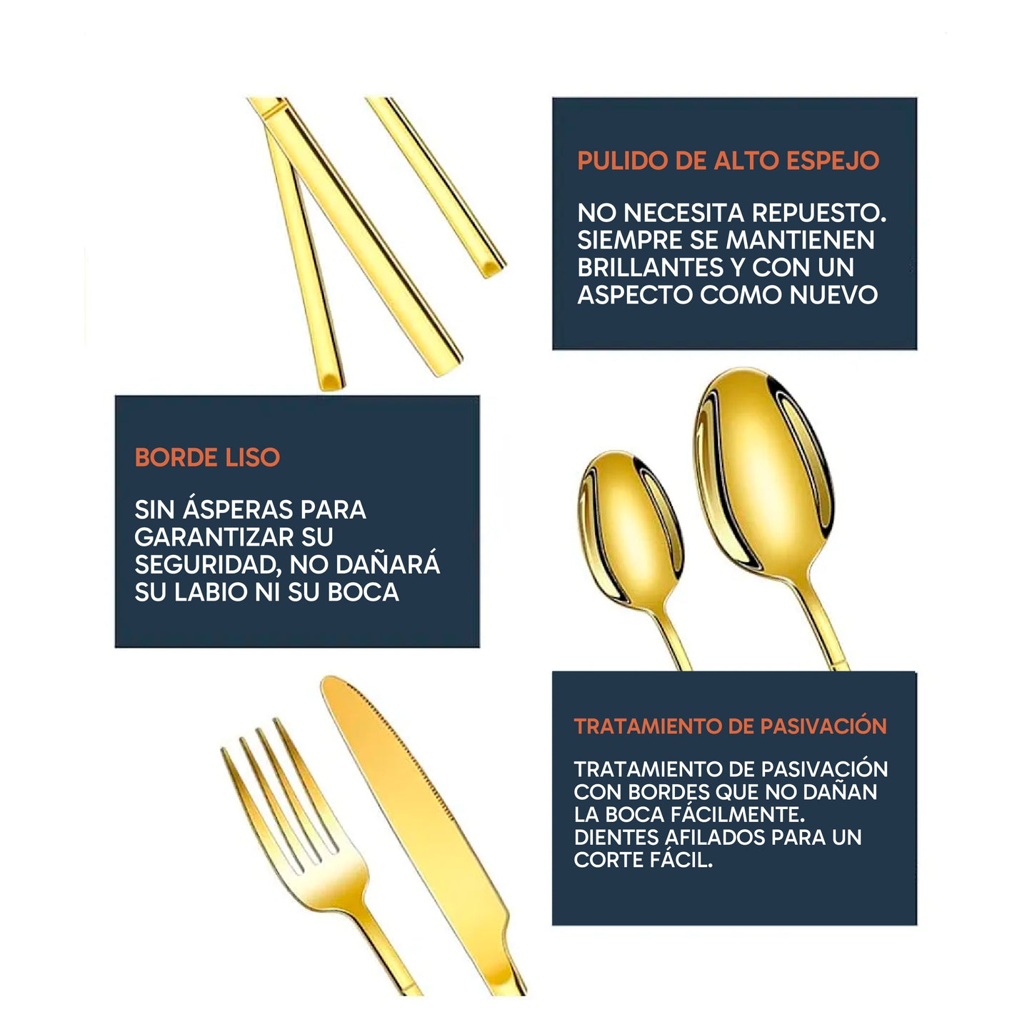 Juego de Cubiertos de Acero Inoxidable de 30 Piezas – Diseño Elegante en Color Dorado