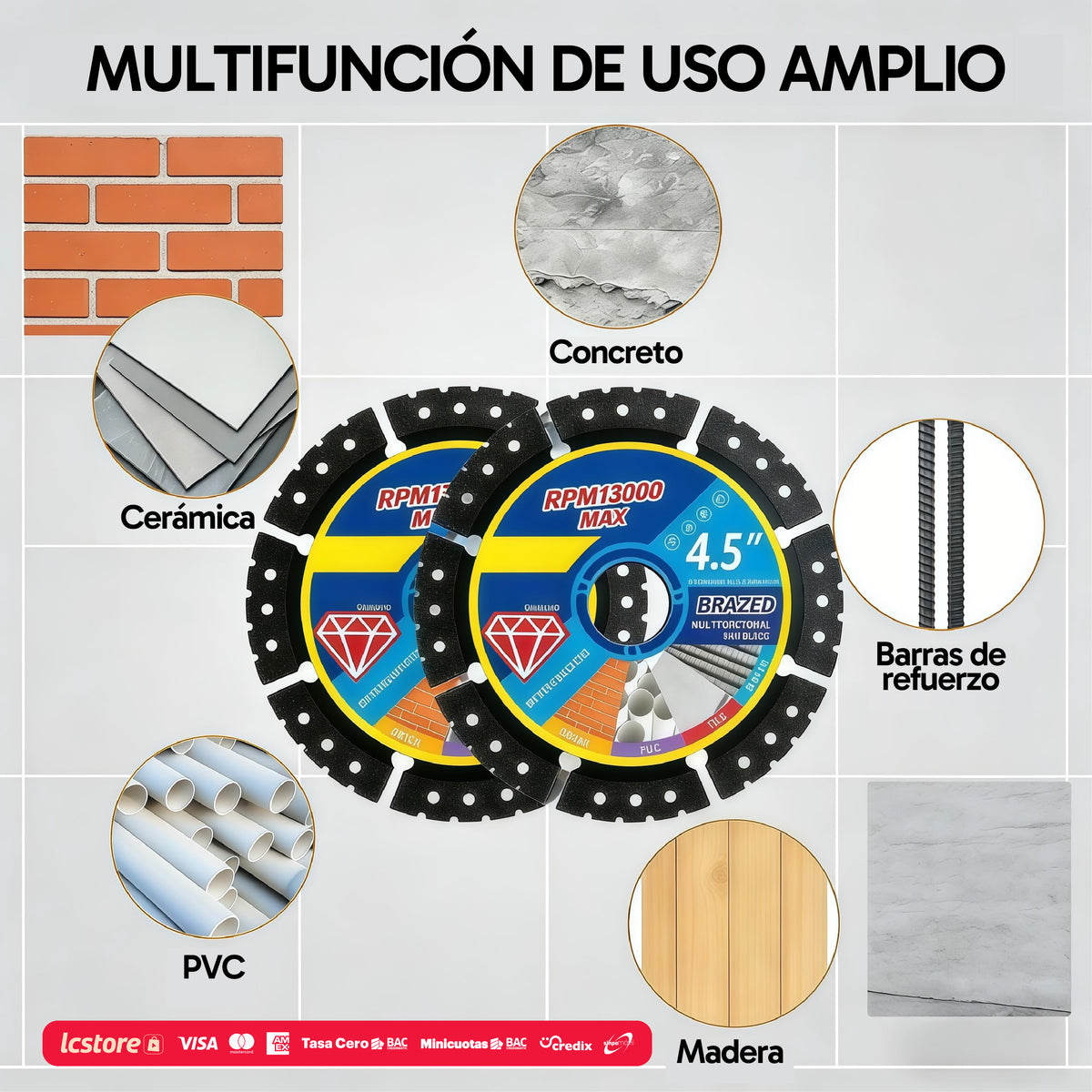 Set de 5 Discos Diamantados Multifuncionales de 4.5" para esmeriladora
