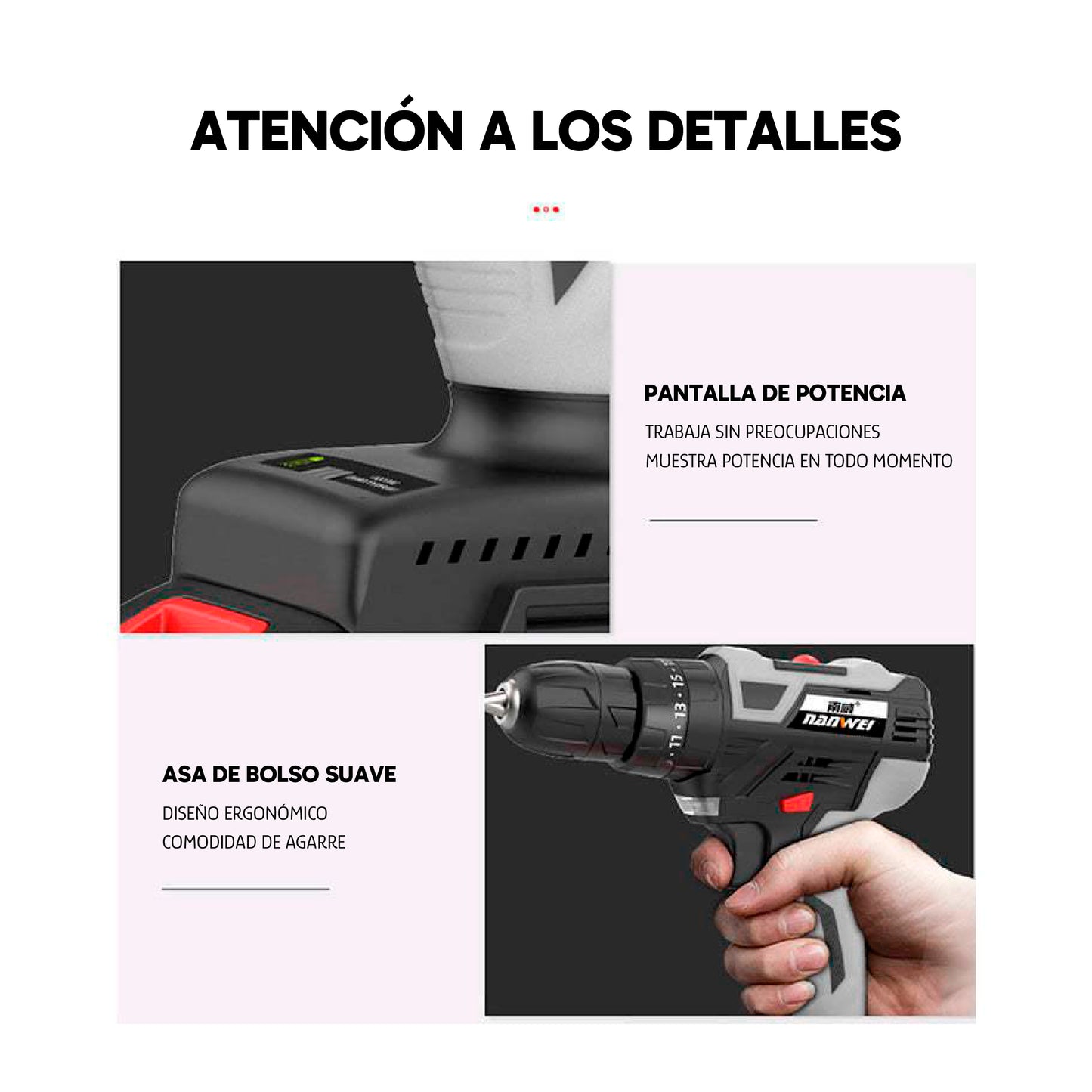 Taladro Nanwei de 21 Voltios con accesorios