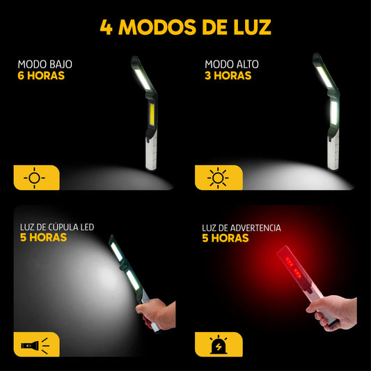 Pack de 2 Luces de Trabajo LED Recargables – 4 Modos, Luz de Emergencia Roja, Banco de Energía y Base Magnética