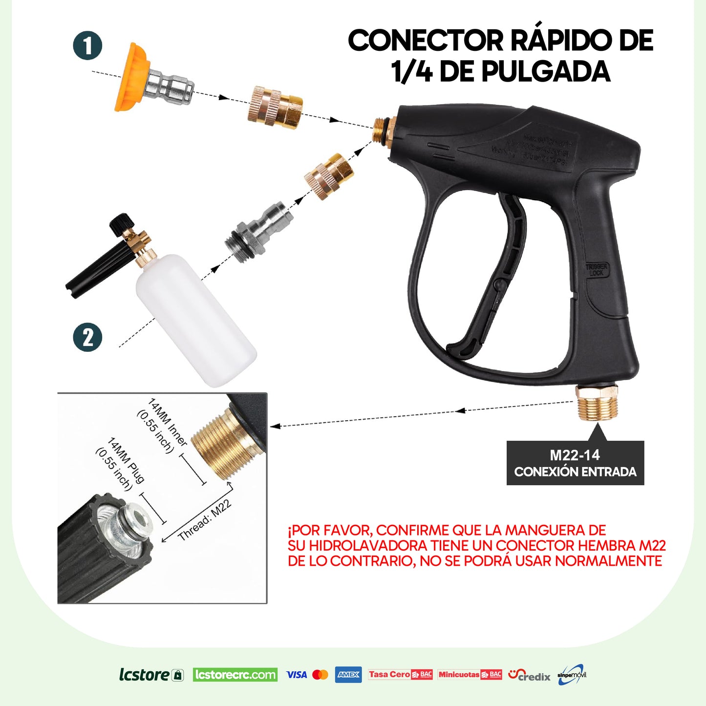 Pistola de Lavado de Alta Presión con Cañón de Espuma (1 Litro)