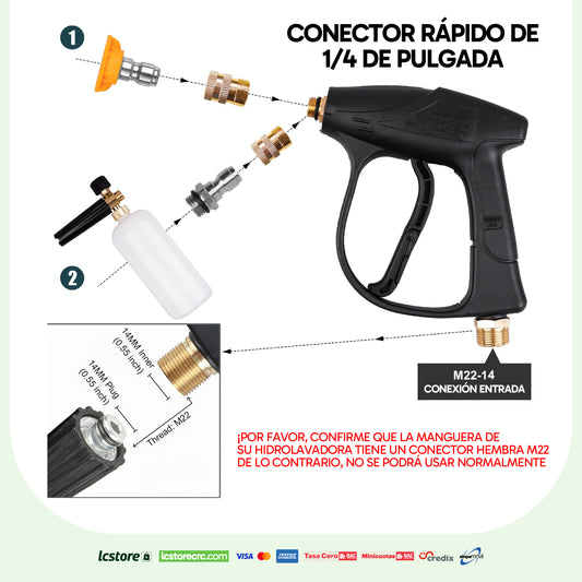 Pistola de Lavado de Alta Presión con Cañón de Espuma (1 Litro)