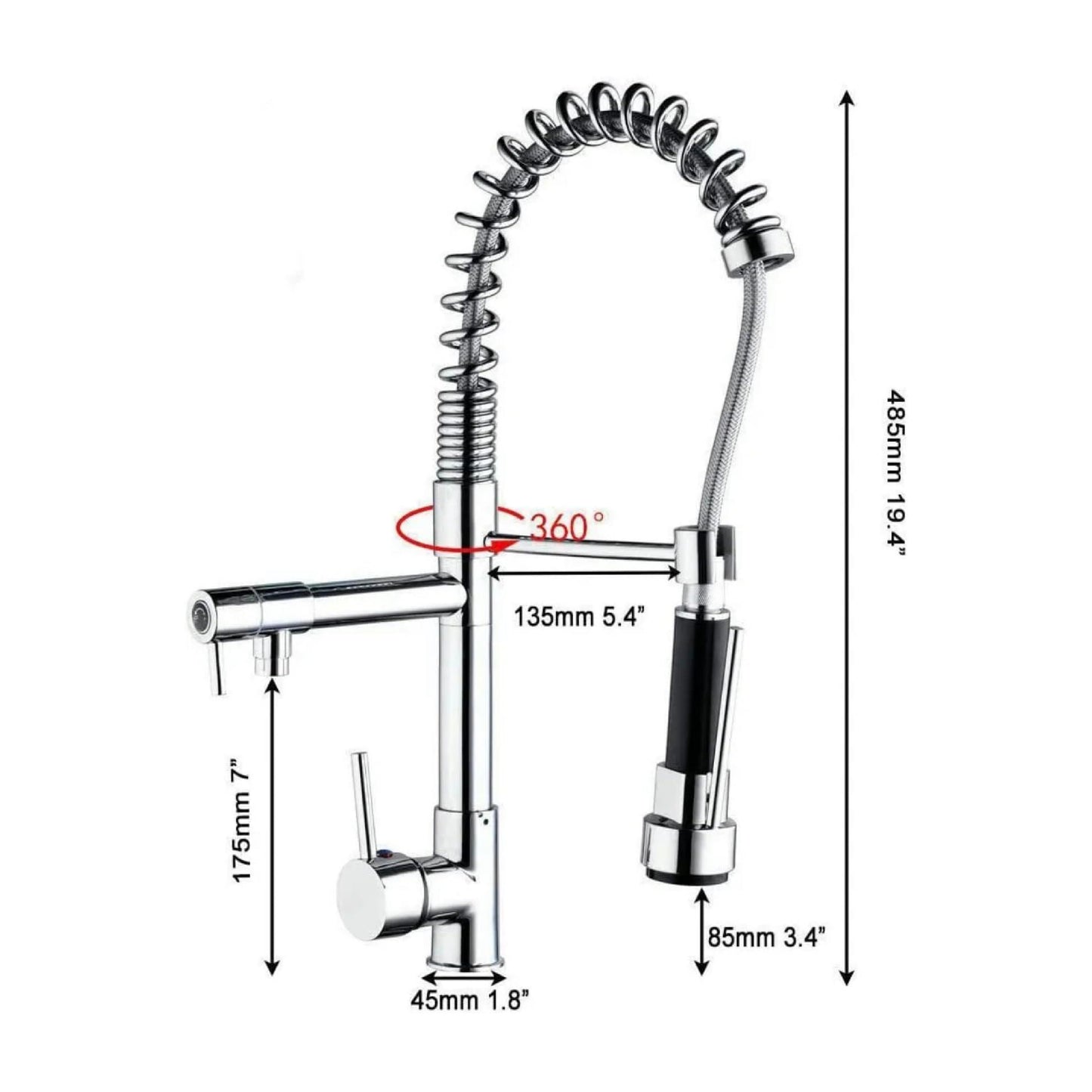 Grifo de cocina con rociador de acero inoxidable