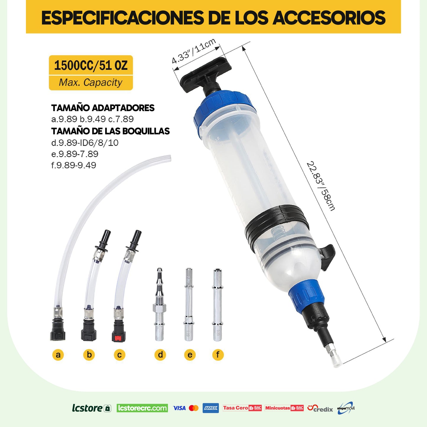 Extractor e Inyector de Fluidos Automotriz Gran Capacidad (1500 cc / 1.5 Litros)