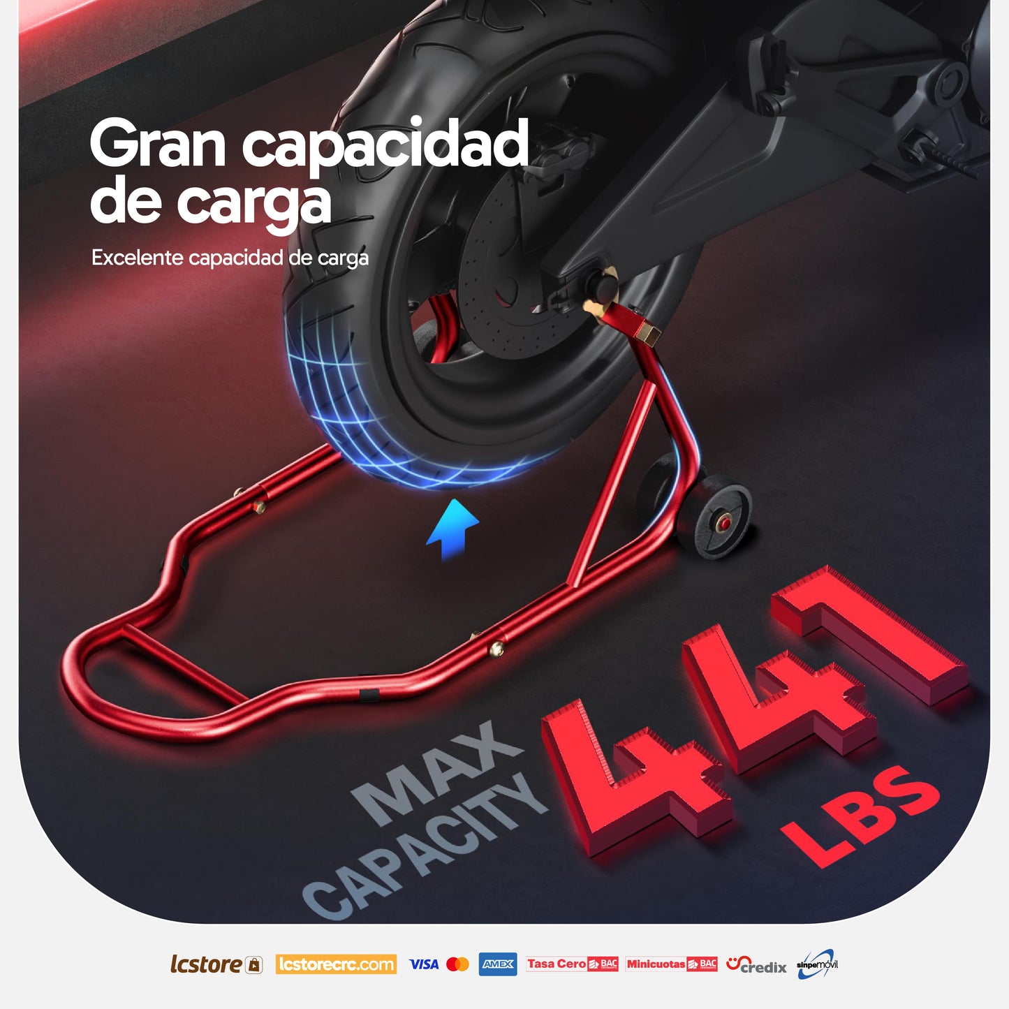 Soporte de Elevación Trasero para Motocicleta con Cabezas Intercambiables