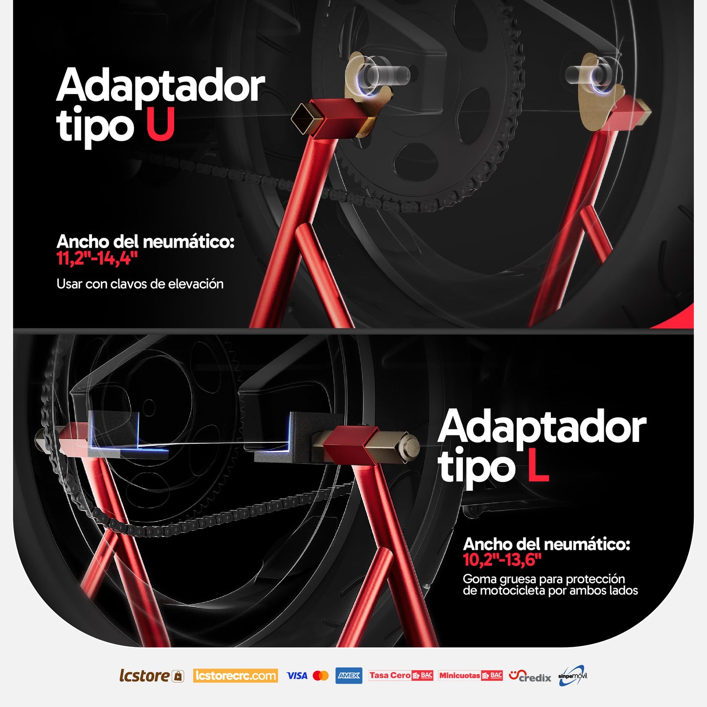 Soporte de Elevación Trasero para Motocicleta con Cabezas Intercambiables
