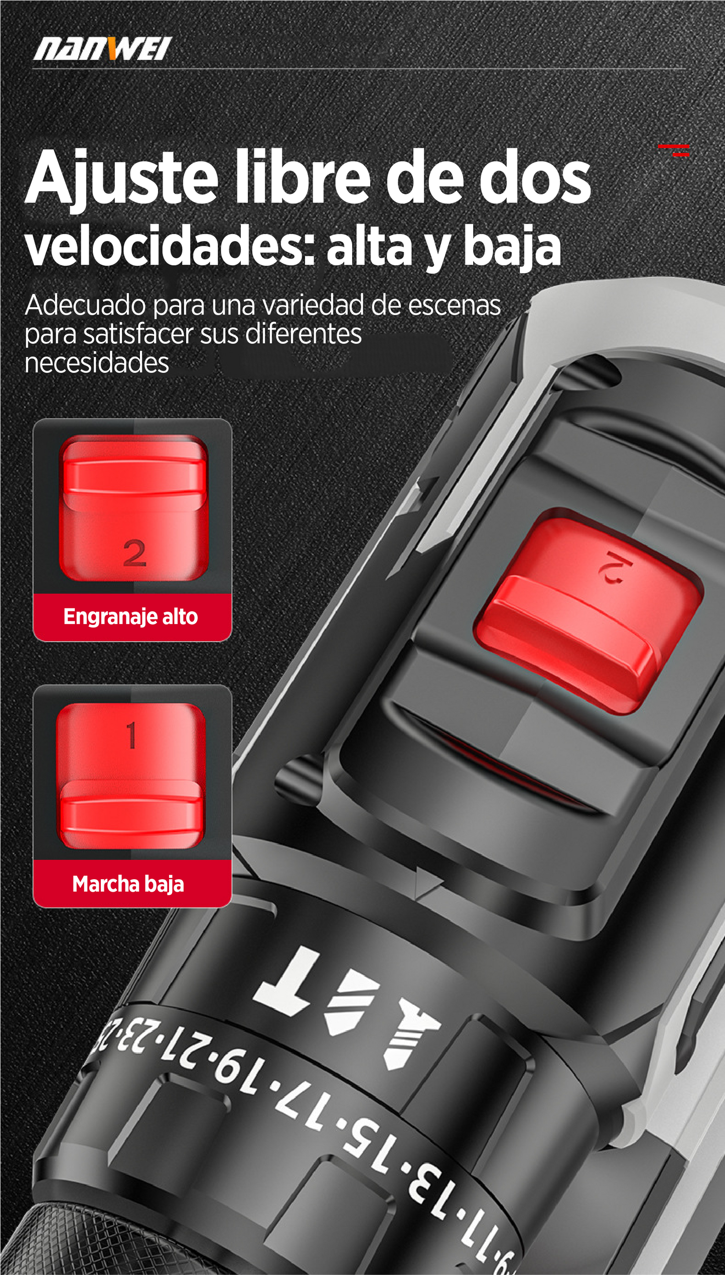 Taladro Inalámbrico Nanwei 1 batería de 21 Voltios Chuck Metálico 3/8