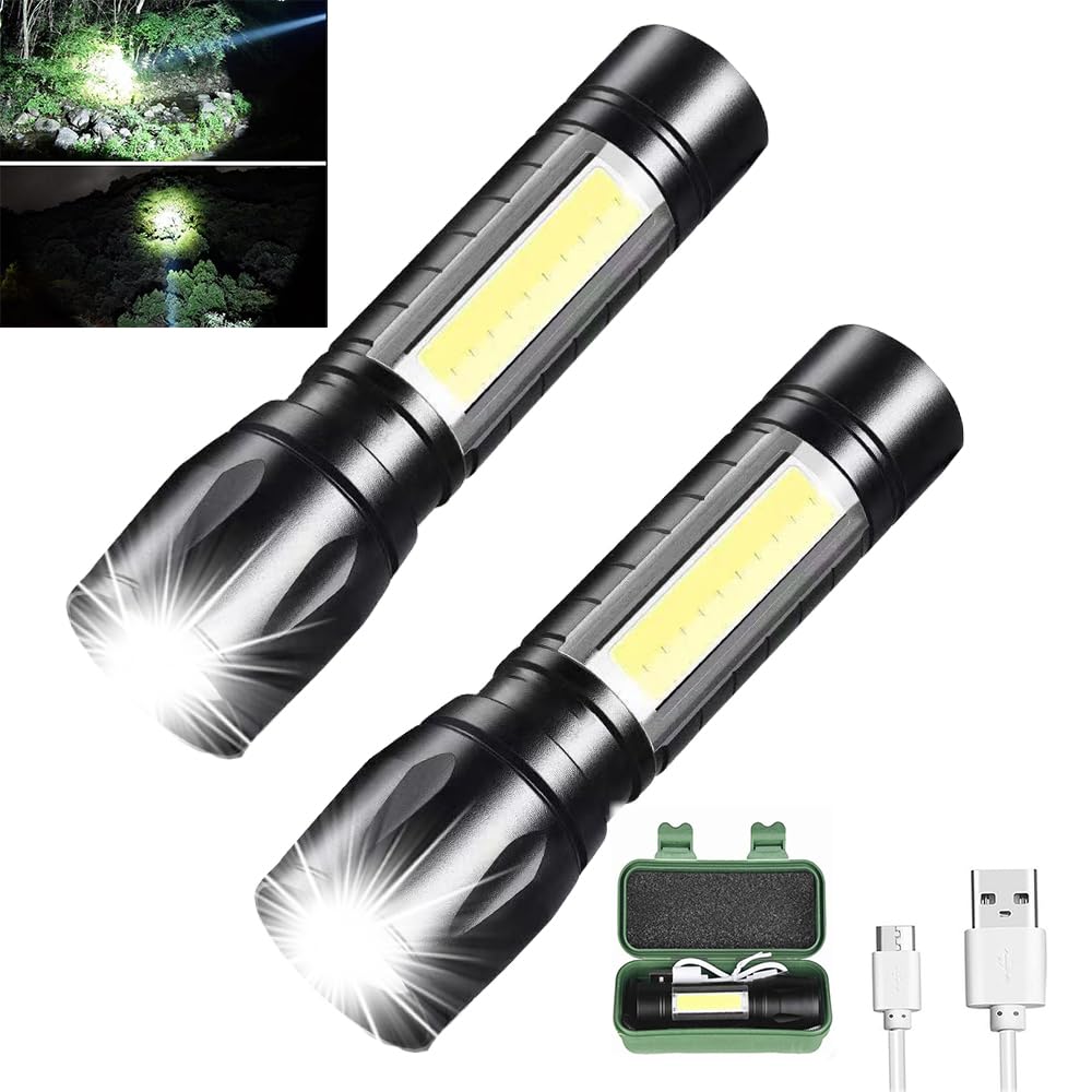Pack de 2 Linternas LED Recargables de Alto Lúmenes