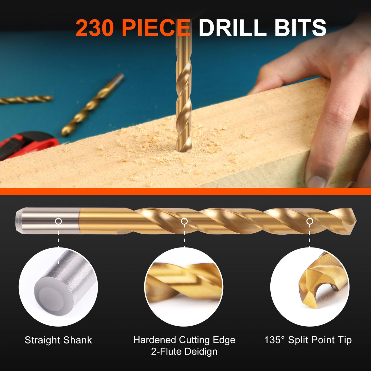Juego de 230 Brocas para Madera, Metal y Plástico