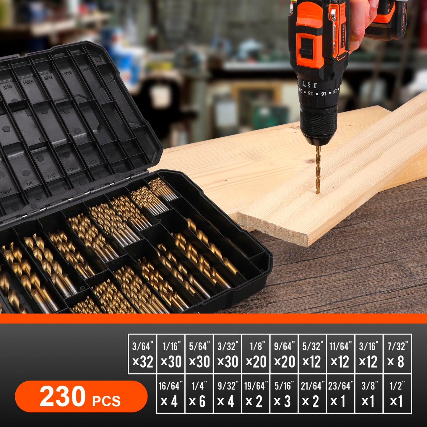 Juego de 230 Brocas para Madera, Metal y Plástico