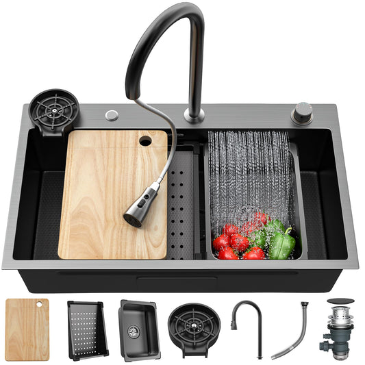 Fregadero de cocina con cascada de 85 x 45cm color negro-gris