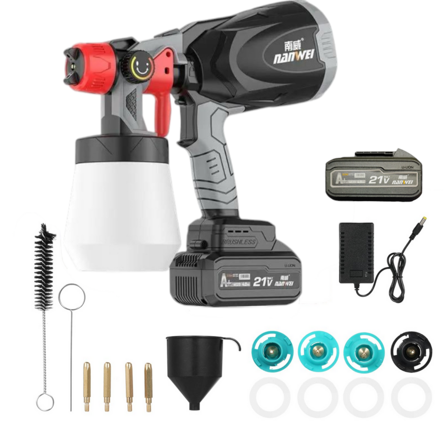 Pistola de pintura inalámbrica Nanwei con 2 baterías de 4.0 Ah