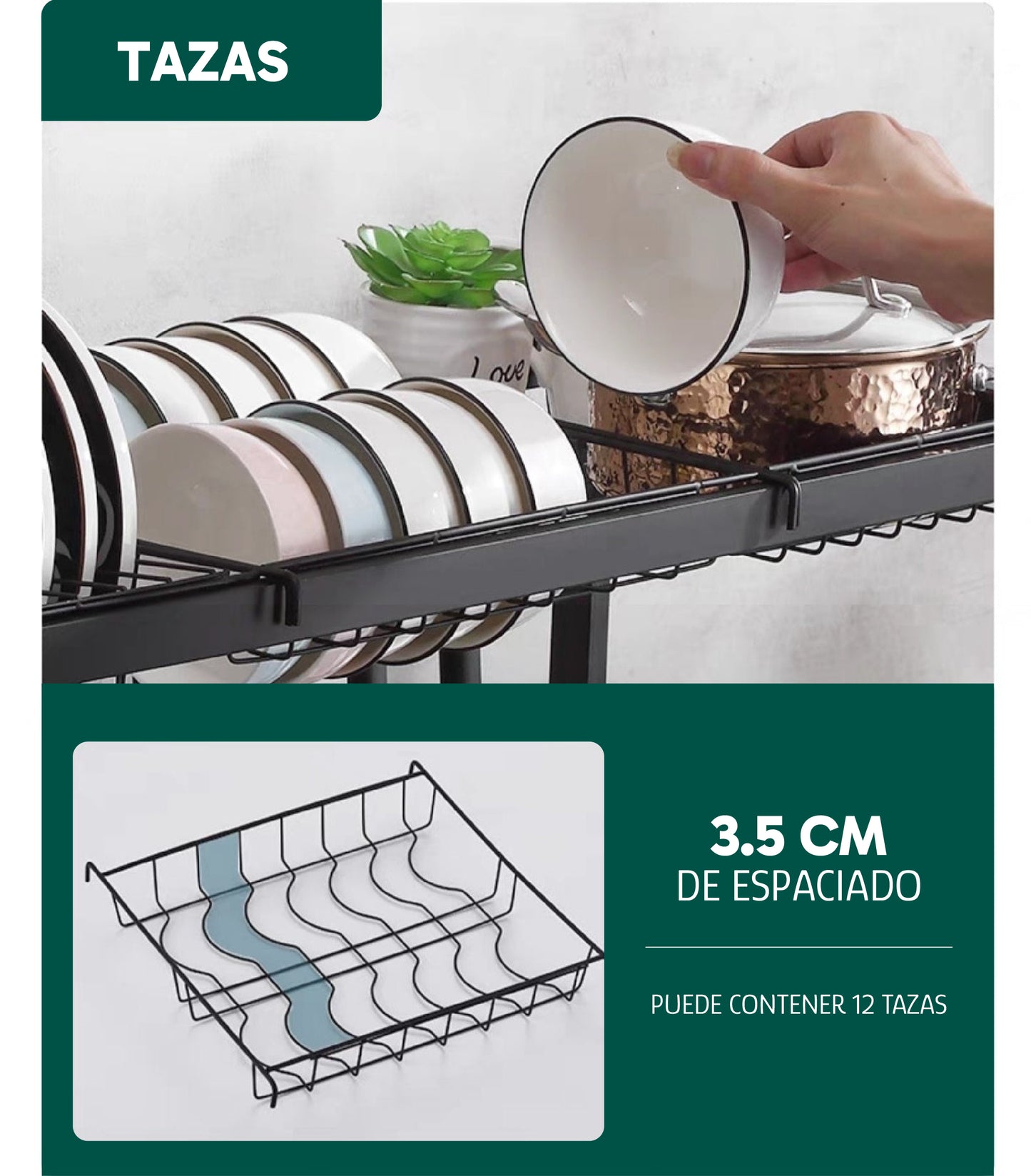 Escurridor de platos sobre el fregadero (85cm de ancho x 51cm alto)