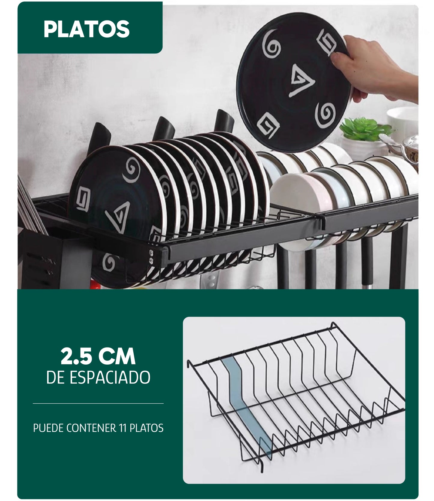 Escurridor de platos sobre el fregadero (85cm de ancho x 51cm alto)