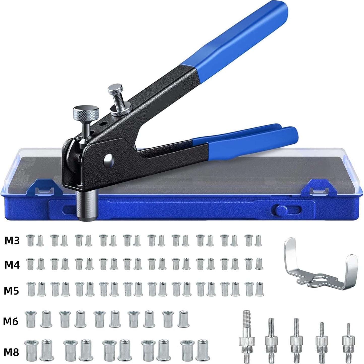 Remachadora Manual con 86 Piezas – Tuercas Remachables M3 a M8